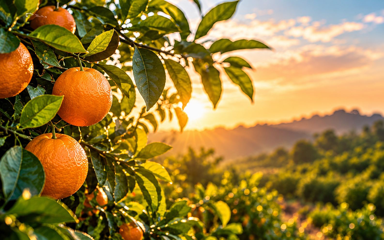 Sunlight across a fruit orchard